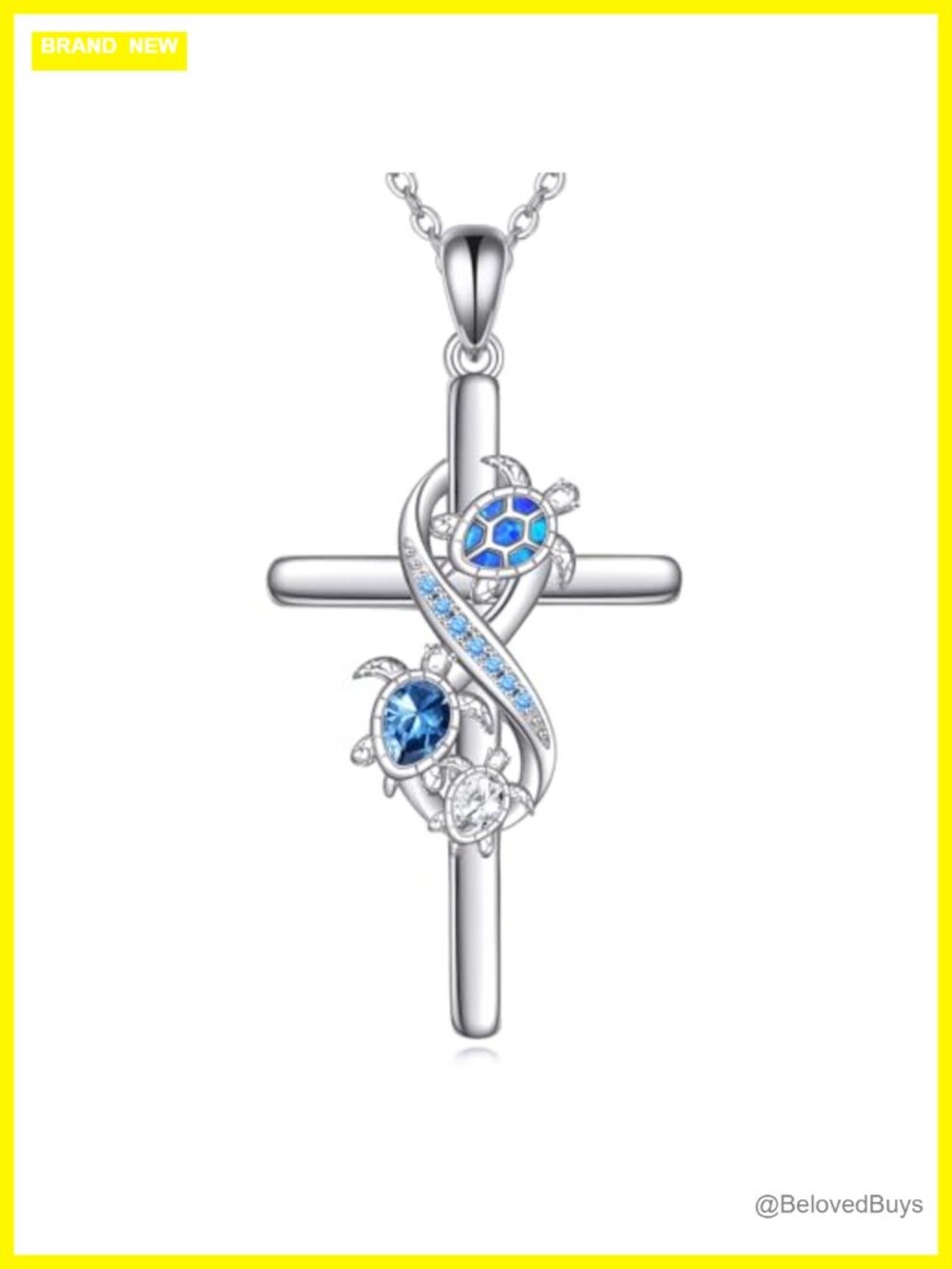 925 Sterling Silver Sea Turtle Necklace with Blue Opal Infinity Pendant